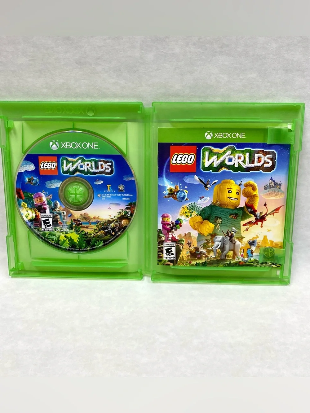Lego Worlds Xbox One Game Case with Bright Green and Blue Accents
